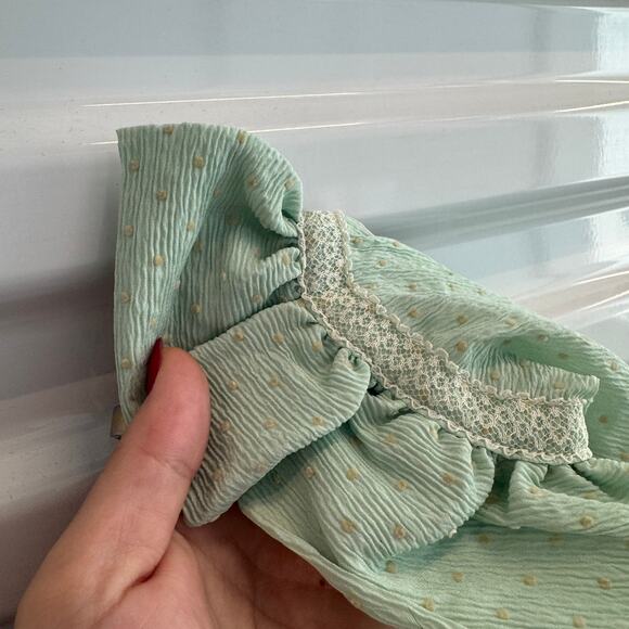 Vintage 90's Y2K Mint Green Polka Dot Peplum Ruffle Lace Midi Youth Dress 4T - Picture 4 of 7